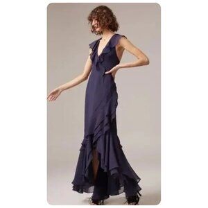 !! C/Meo Collective Navy Be About You  Blue Sleeveless Ruffle Maxi Dress